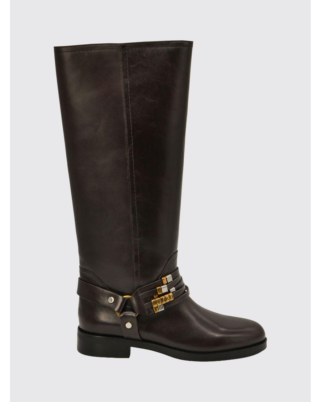 Pinko Black Embroidered Calfskin Knee-High Boots With Logo