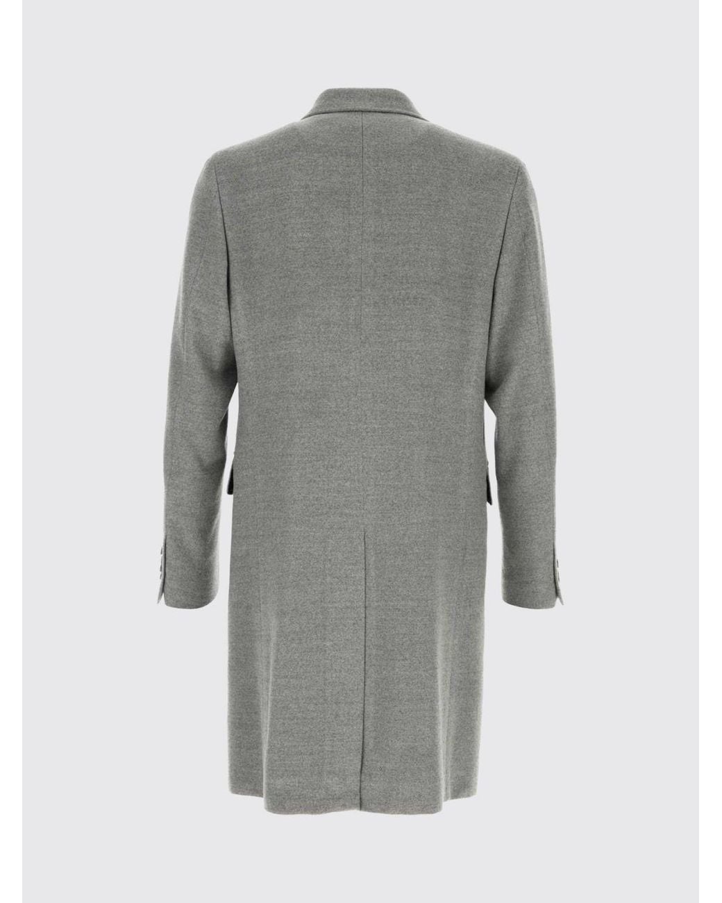 Canali Gray Double-Breasted Knee-Length Wool Coat With Peak Lapels for men