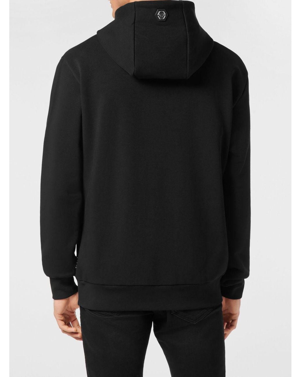 Philipp Plein Black Cotton Hoodie With Graphic Logo Print for men