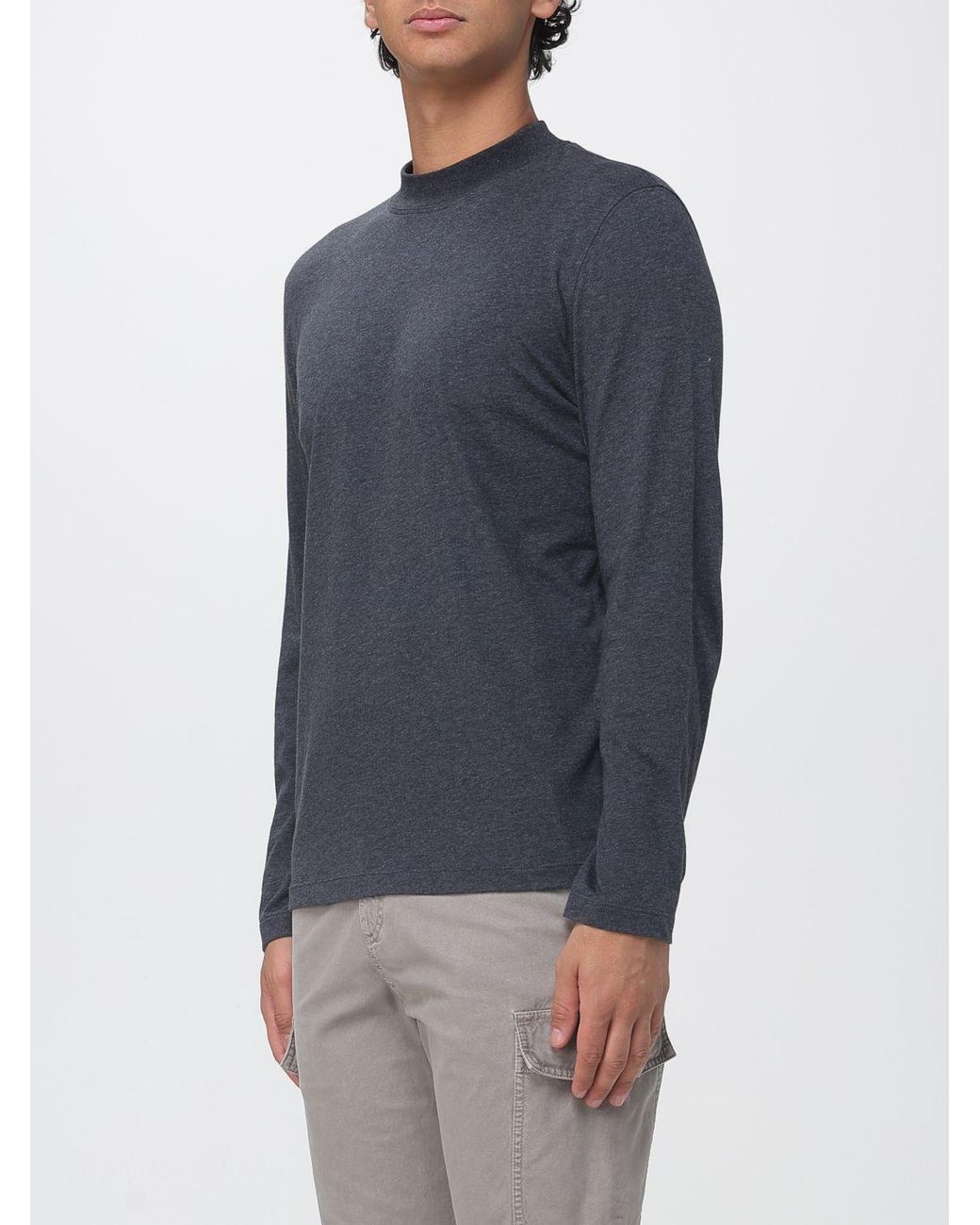 Brunello Cucinelli Blue Slim Fit Long-Sleeved Cotton T-Shirt for men