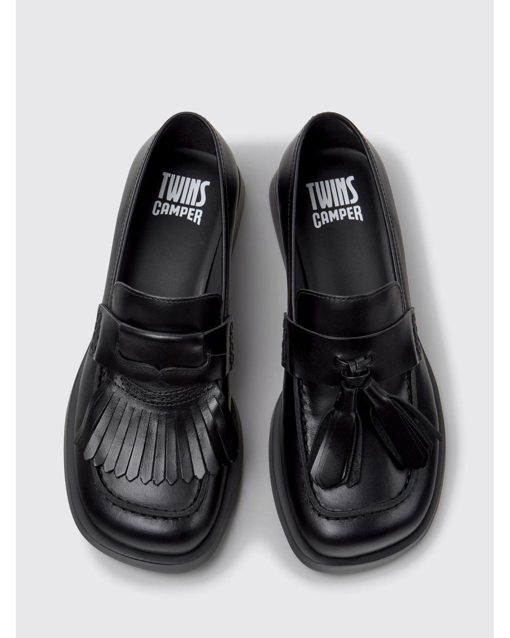 Camper White Twins Smooth Leather Penny Loafers With Fringes And Xl Extralight Sole