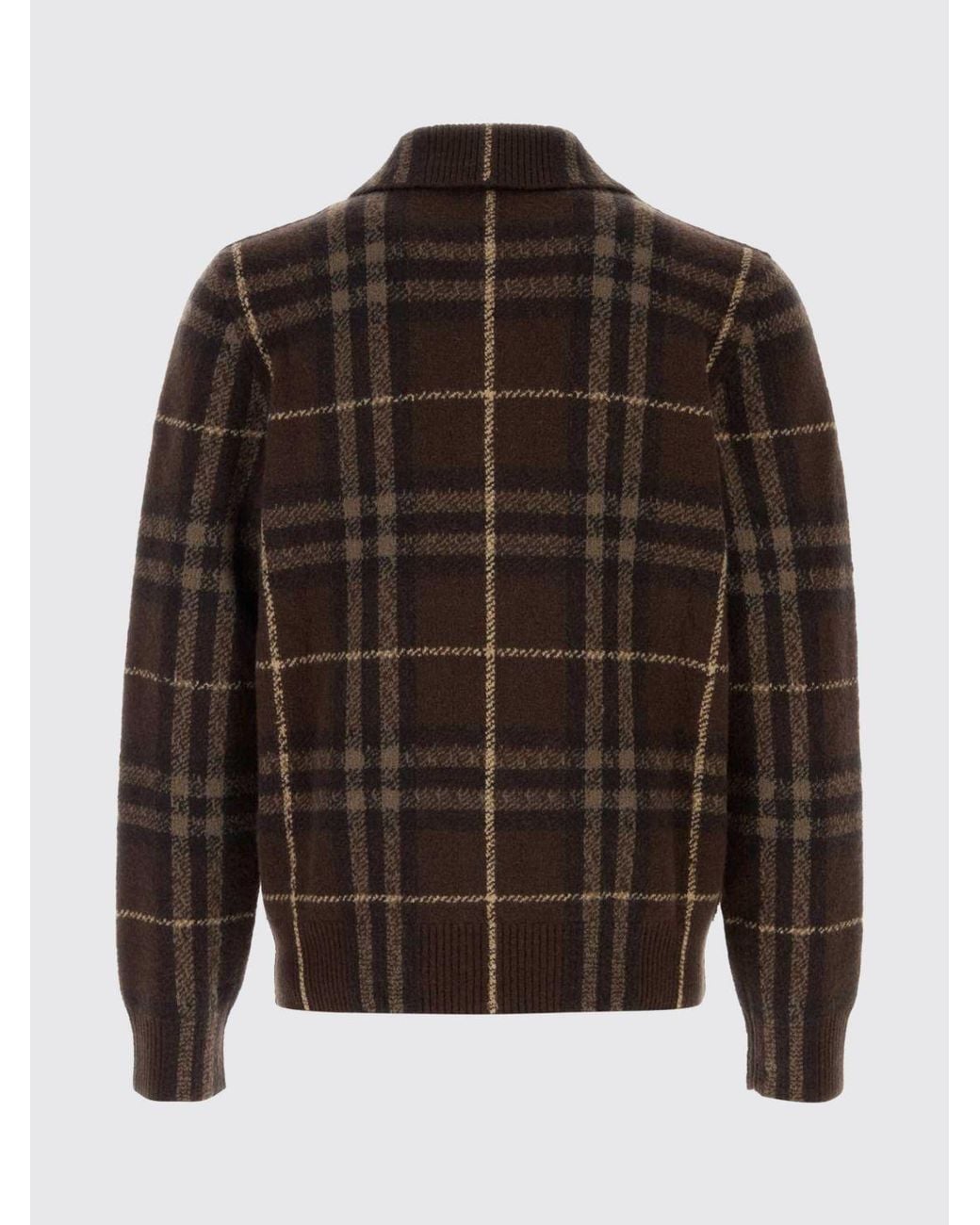 Burberry Brown Vintage Check Cashmere Cardigan With Classic Collar for men