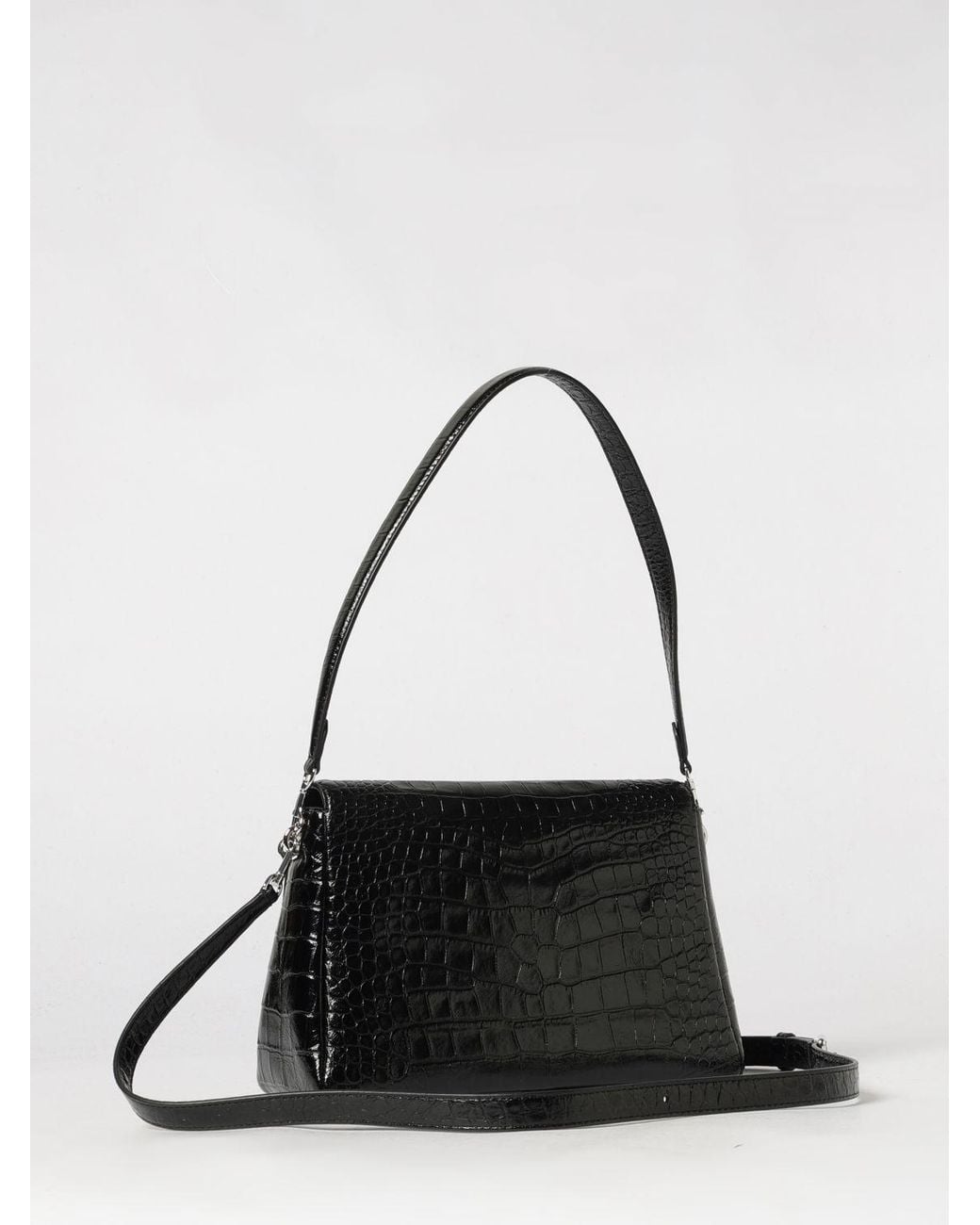 Tory Burch Black Charlie Croc-Effect Leather Shoulder Bag With Double T Logo