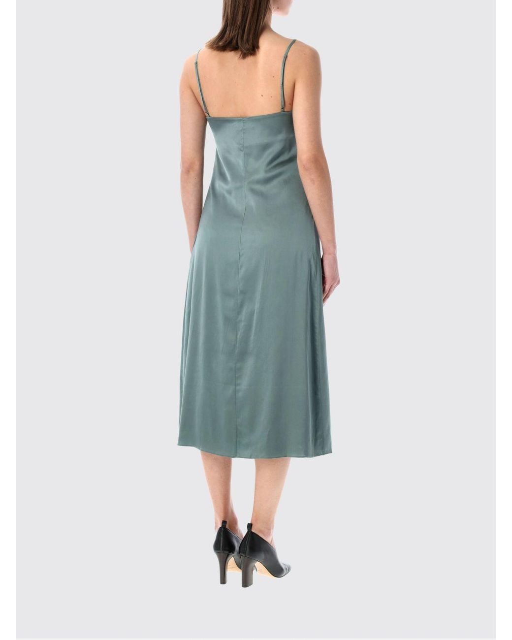 Acne Blue Viscose Blend Slip Dress With Lace Insert
