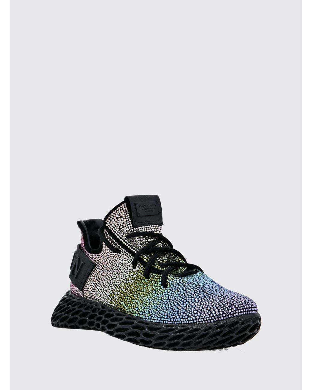 Philipp Plein Black Low-Top Leather Sneakers With Embroidery And Rhinestone Applications
