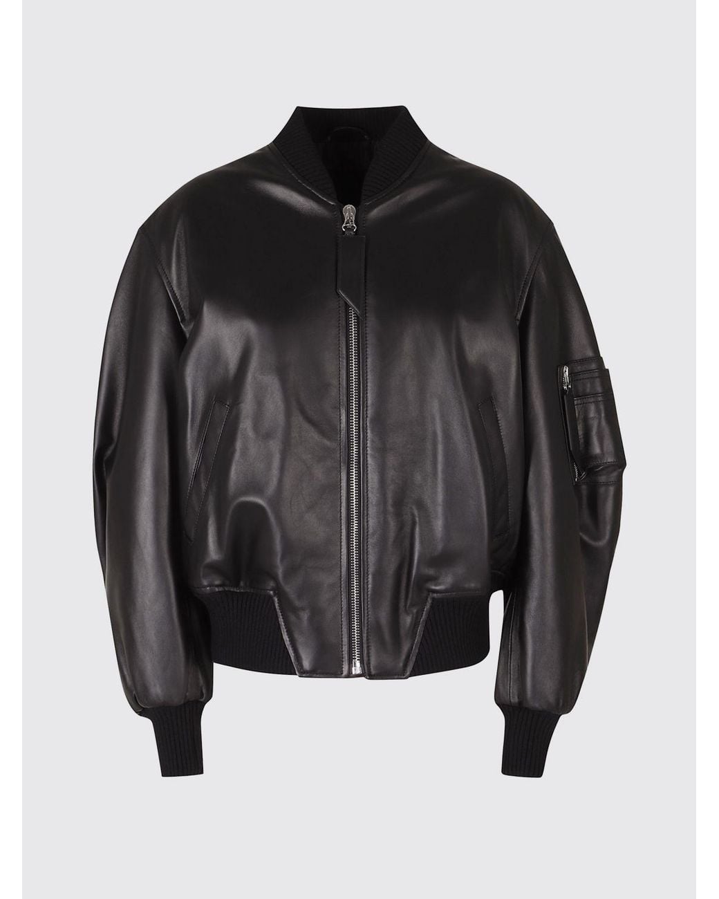 The Attico Black Oversized Leather Bomber Jacket With Dropped Shoulders