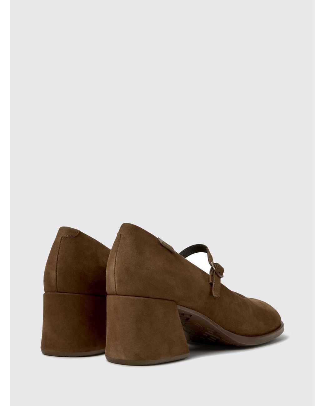 Camper Brown Kora Suede Mary Jane Pumps With Flared Mid-Heel