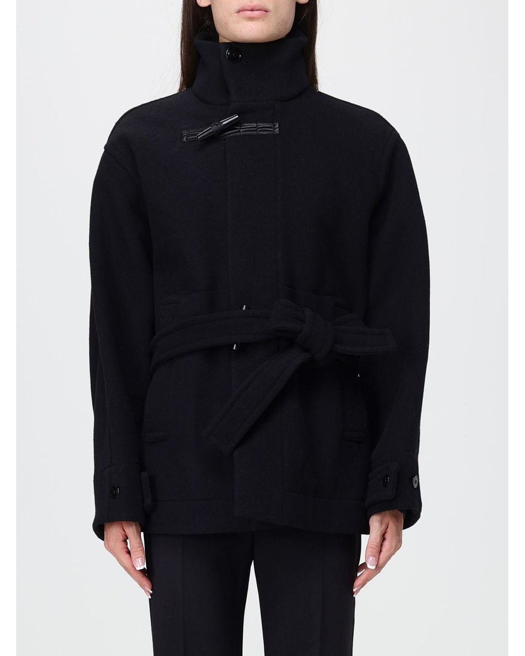Lemaire Blue Pure Wool Short Coat With Belt And Funnel Neck