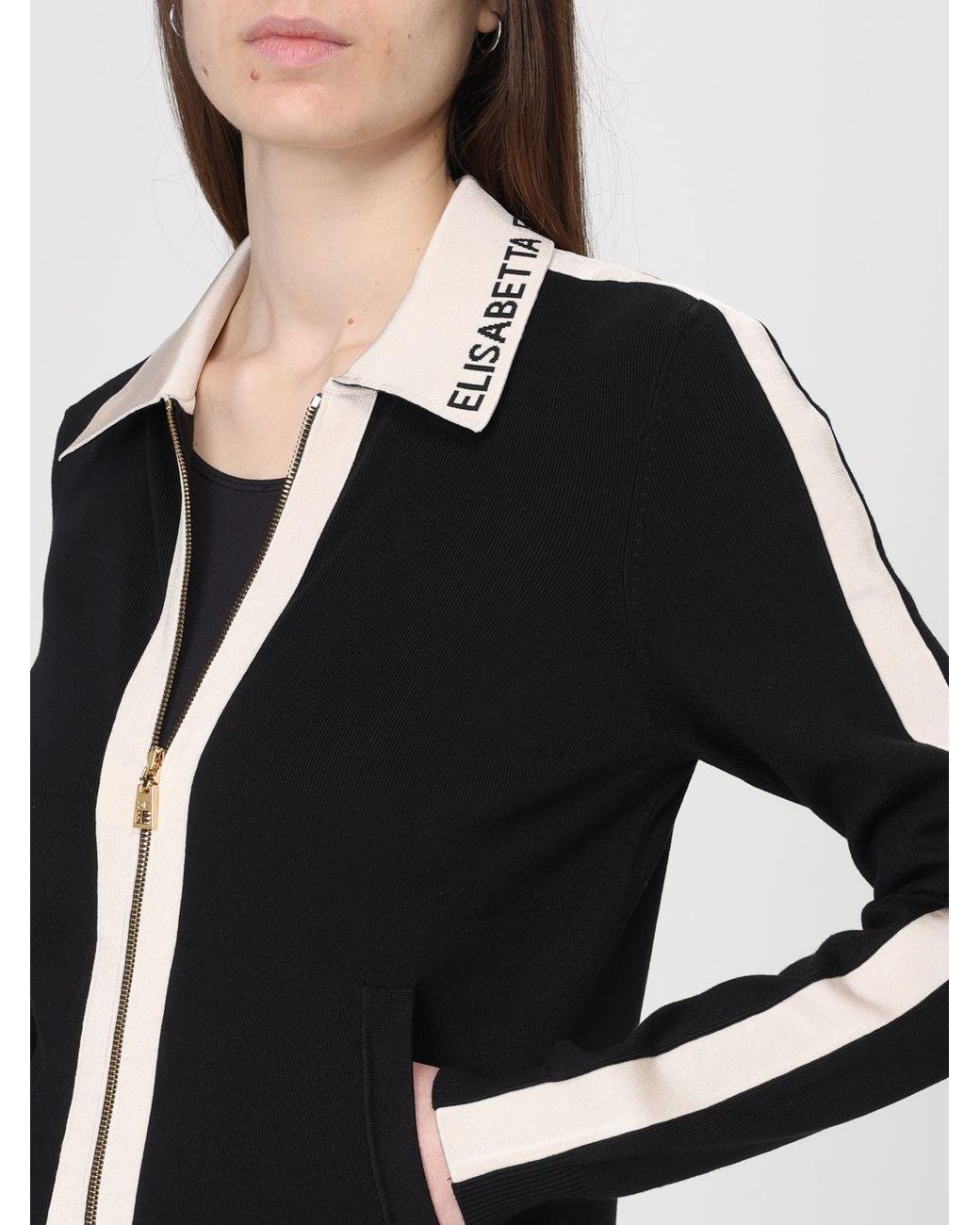 Elisabetta Franchi Black Logo Viscose Knit Polo Cardigan