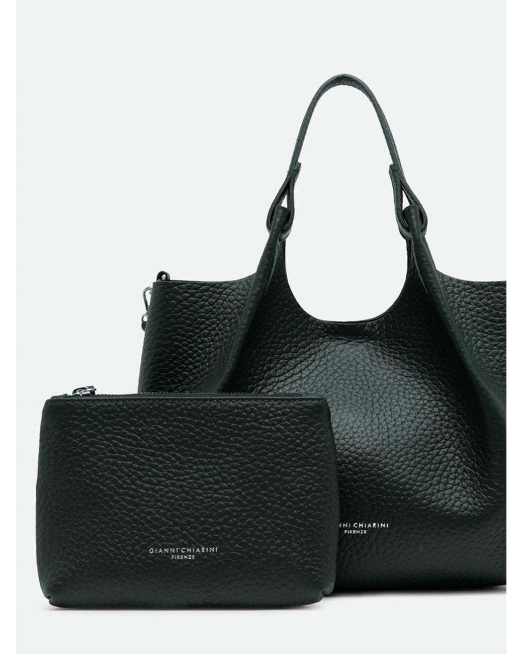 Gianni Chiarini Black Dua Grained Leather Handbag With Removable Pouch