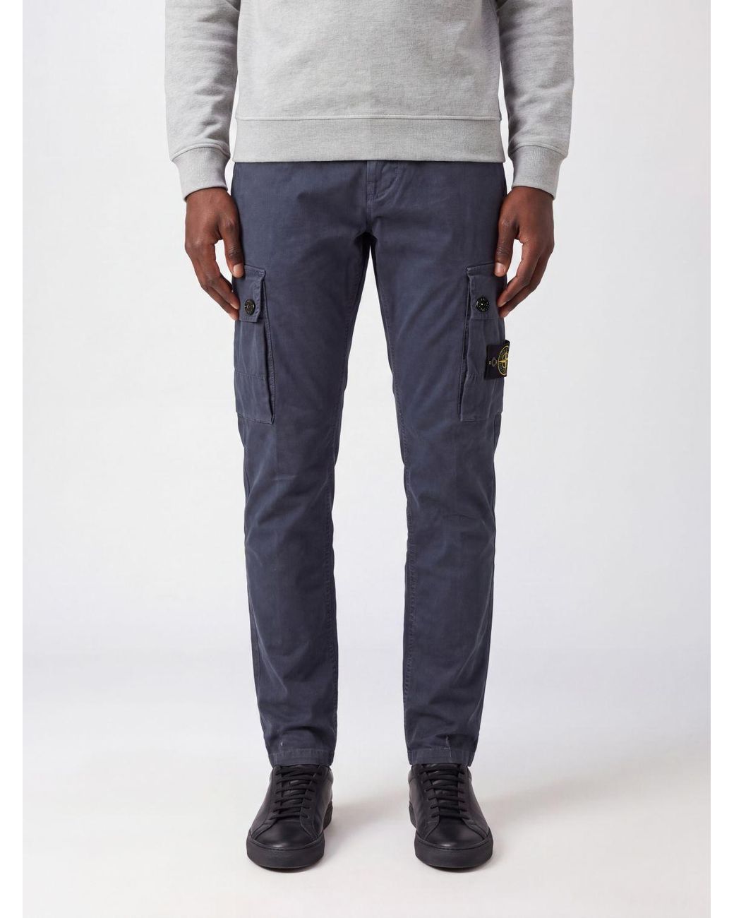 Stone Island Blue Stretch Organic Cotton Cargo Trousers With Compass Logo for men