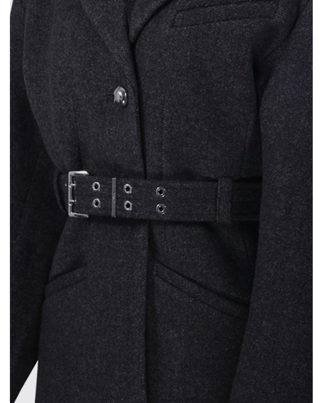 Ganni Blue Short Single-Breasted Belted Wool And Cashmere Coat