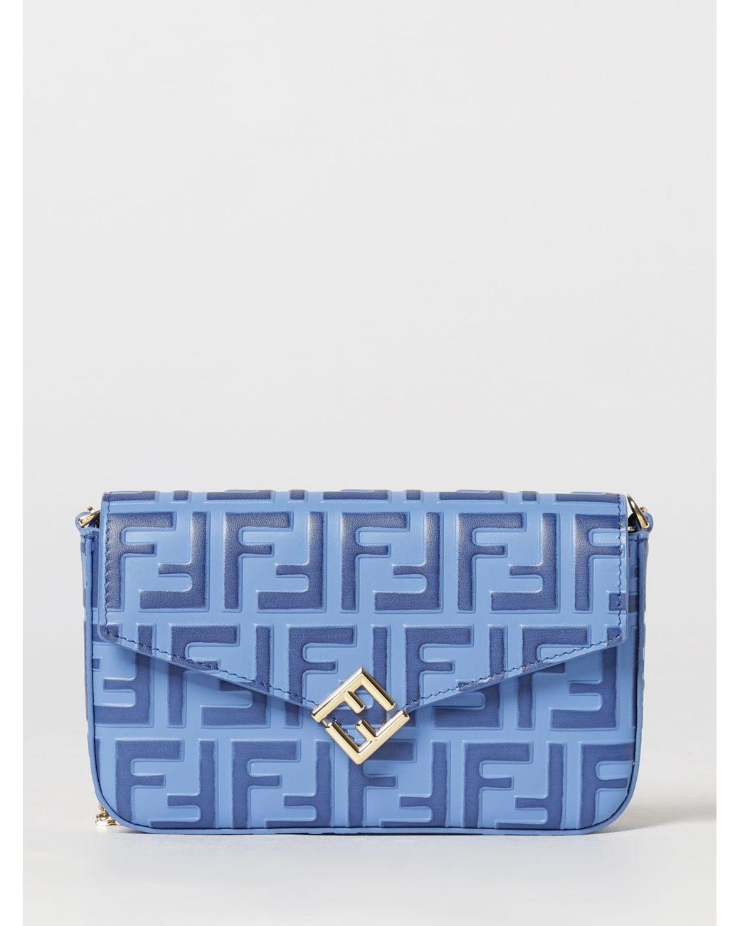 Fendi Blue Ff Diamonds Leather Crossbody Bag With Monogram