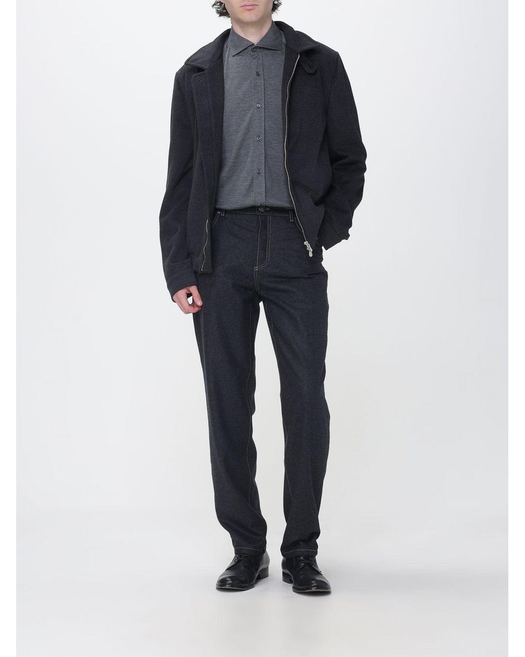 Brunello Cucinelli Blue Wool Bomber Jacket With High Neck And Zip Closure for men