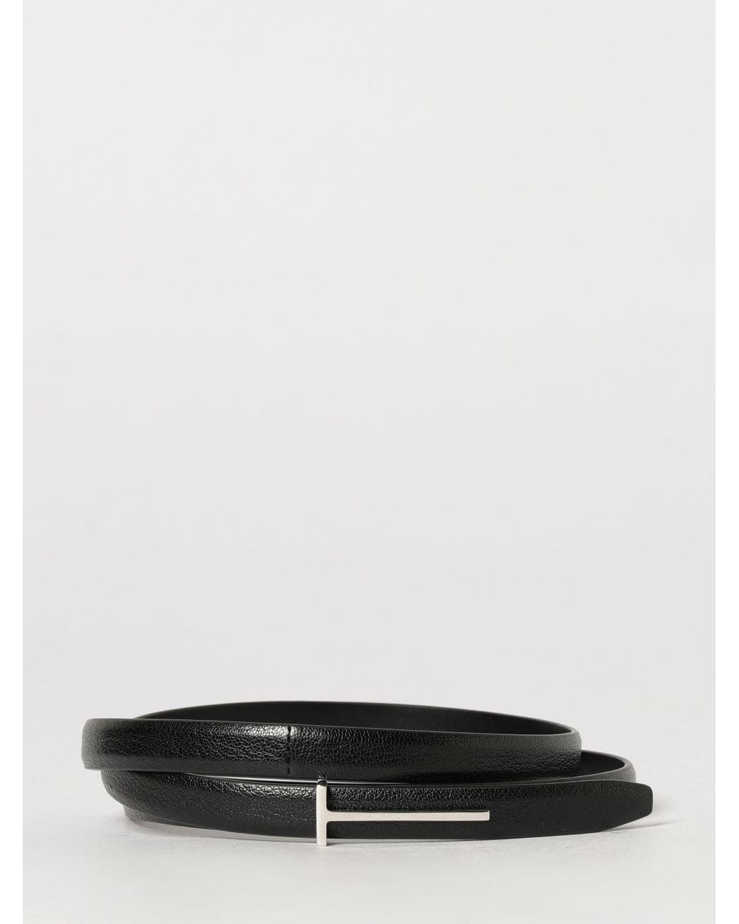 Tom Ford White Adjustable Calfskin Leather Belt With T Monogram Buckle for men