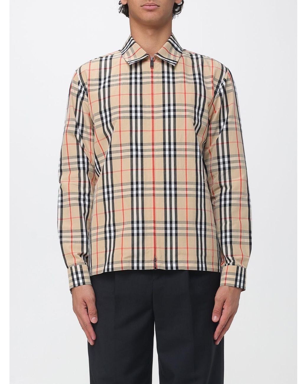 Burberry Blue Ollie Vintage Check Linen And Cotton Shirt Jacket With Zip Closure for men