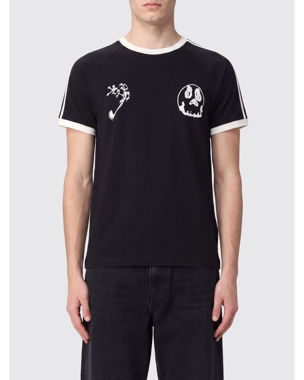 Y-3 Black Short-Sleeved Cotton T-Shirt With Skull Graphic Print And Contrast Logo for men