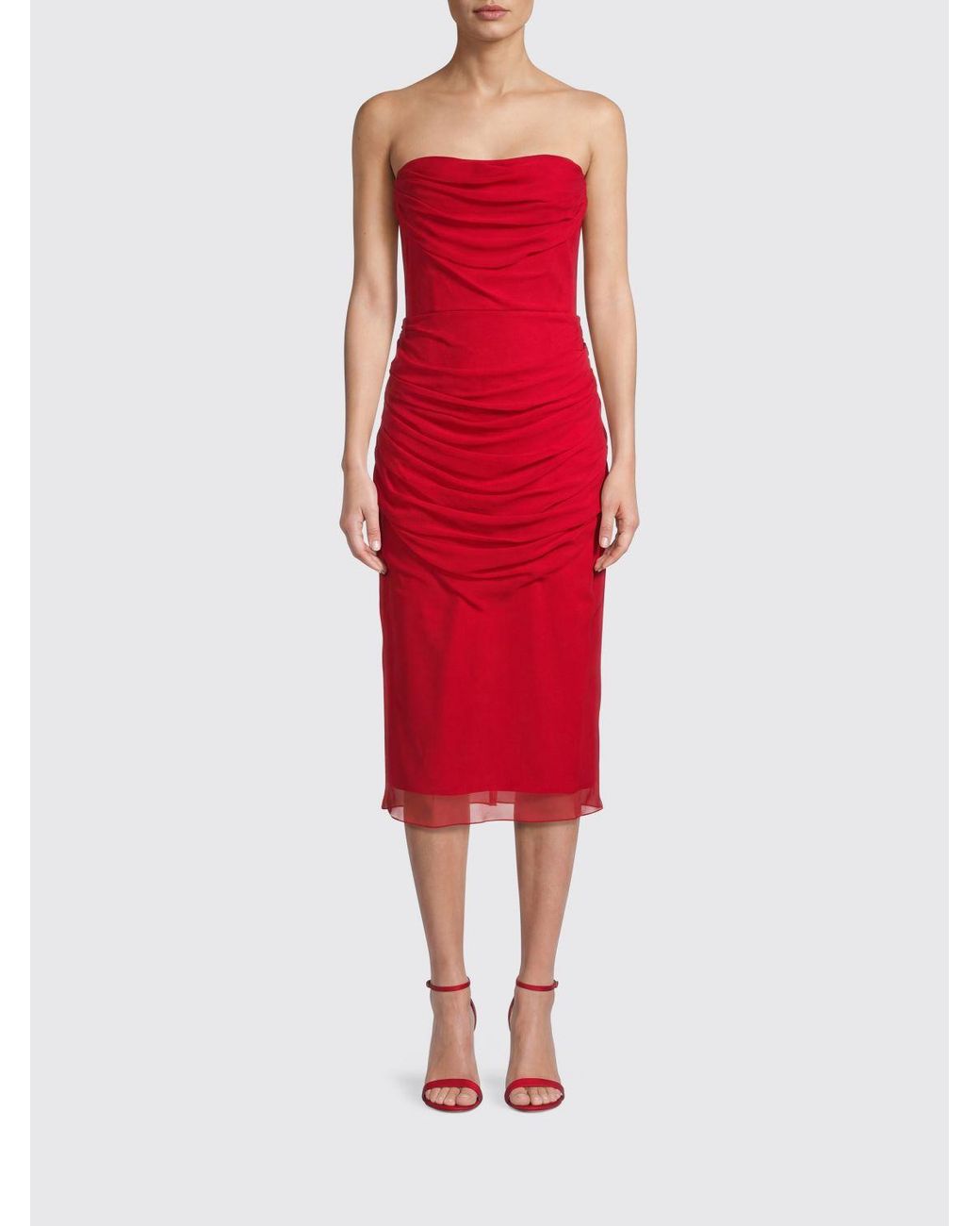 Carolina Herrera Red Silk Midi Dress
