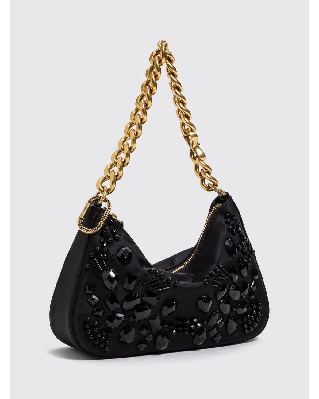 Twinset Black Flared Embroidered Polyester Shoulder Bag With Chain Handle