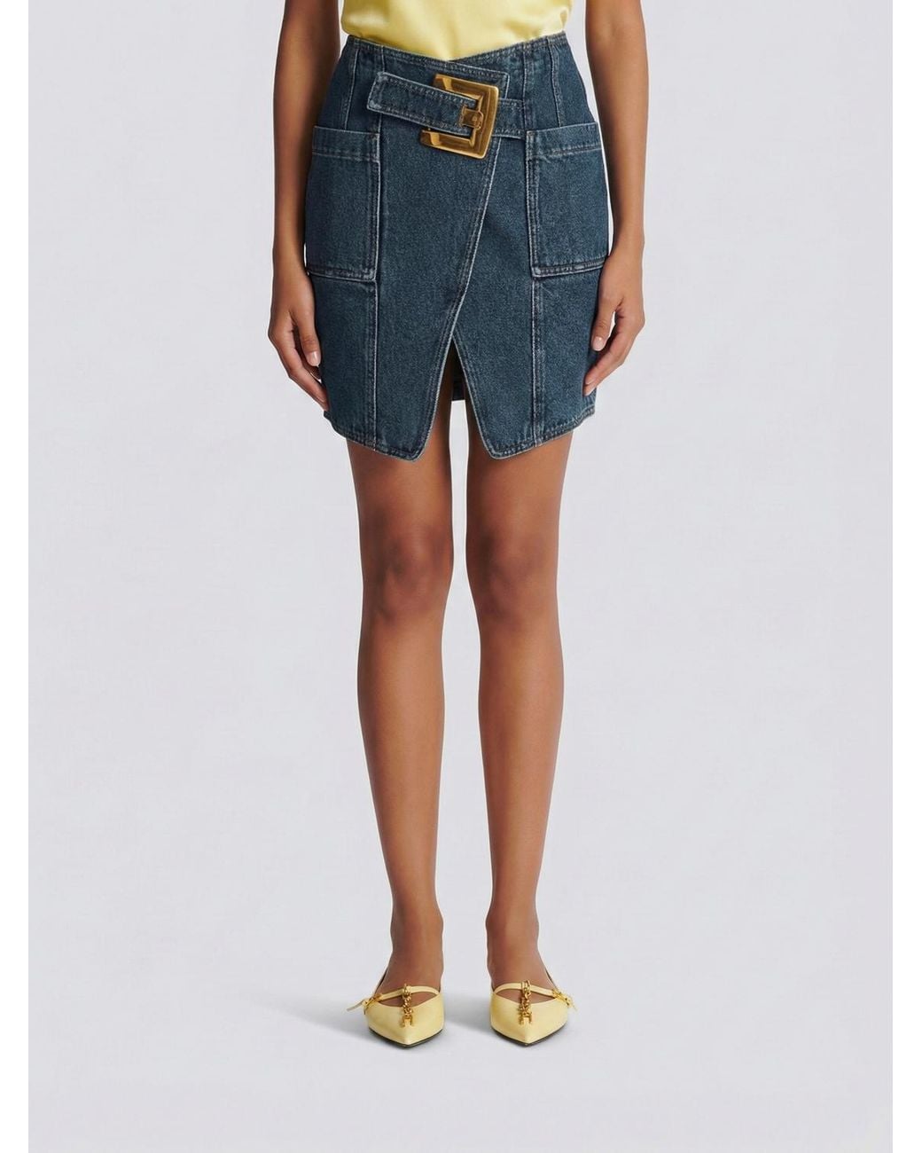 Balmain Blue Denim Mini Skirt With Maxi Buckle