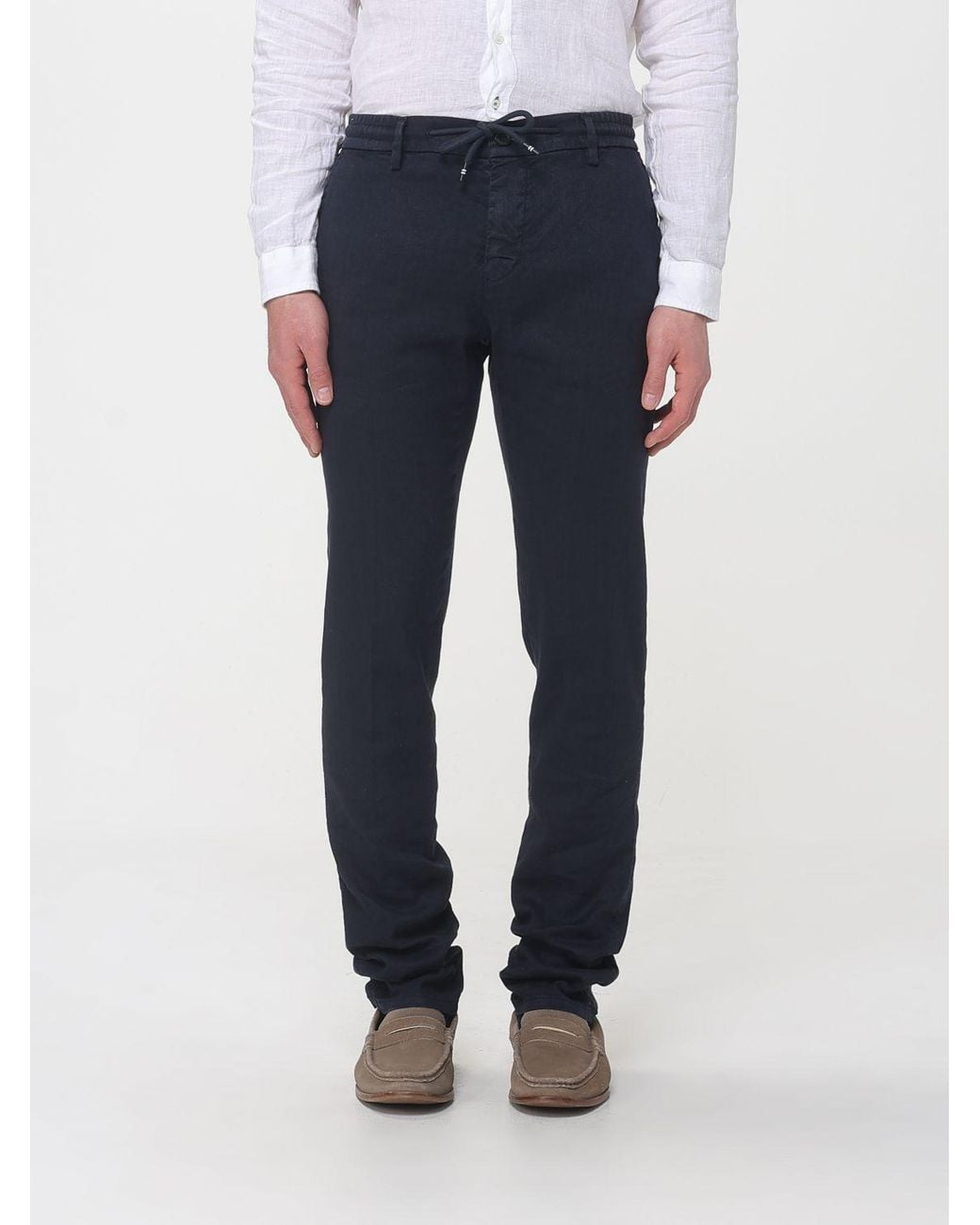Mason's Blue Linen And Cotton Blend Drawstring Trousers for men