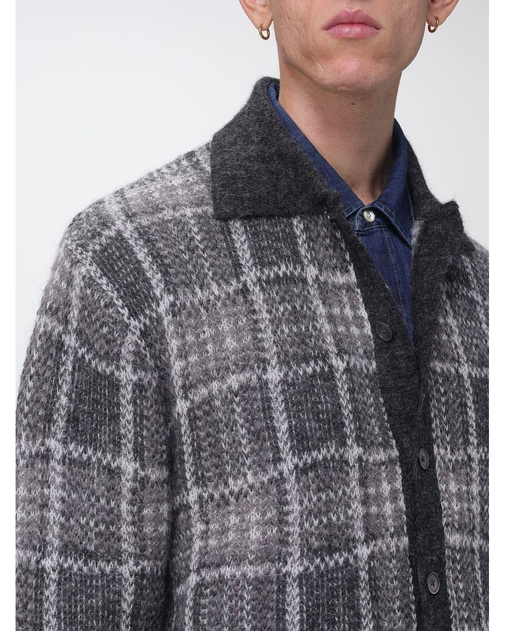 Our Legacy Gray Tartan Polo-Style Cardigan for men