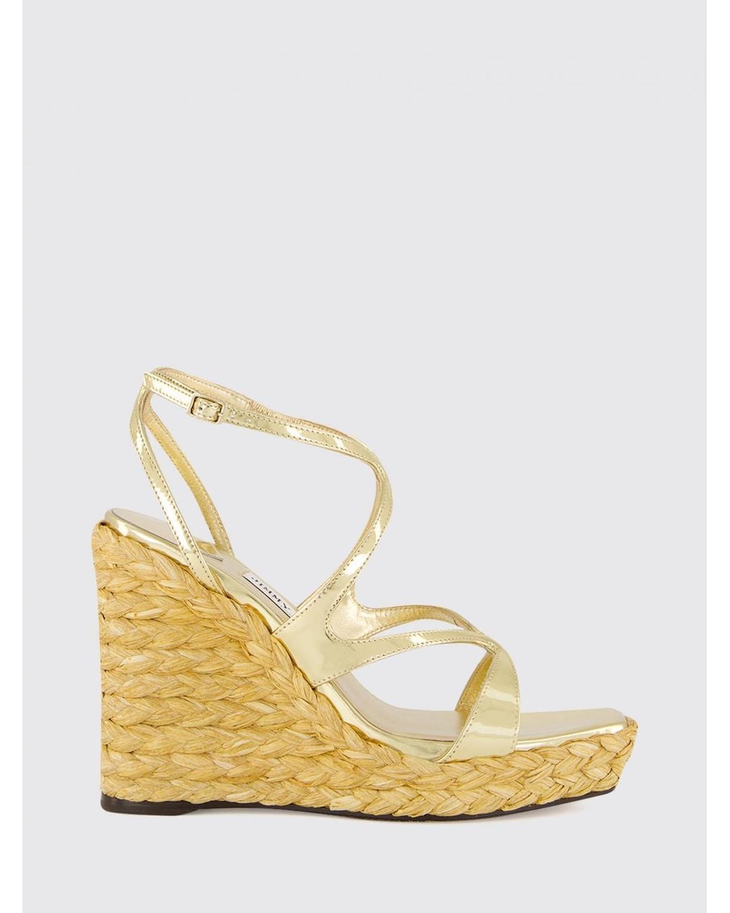 Jimmy Choo Natural Ayla Patent Leather And Jute Wedge Sandals With Square Toe