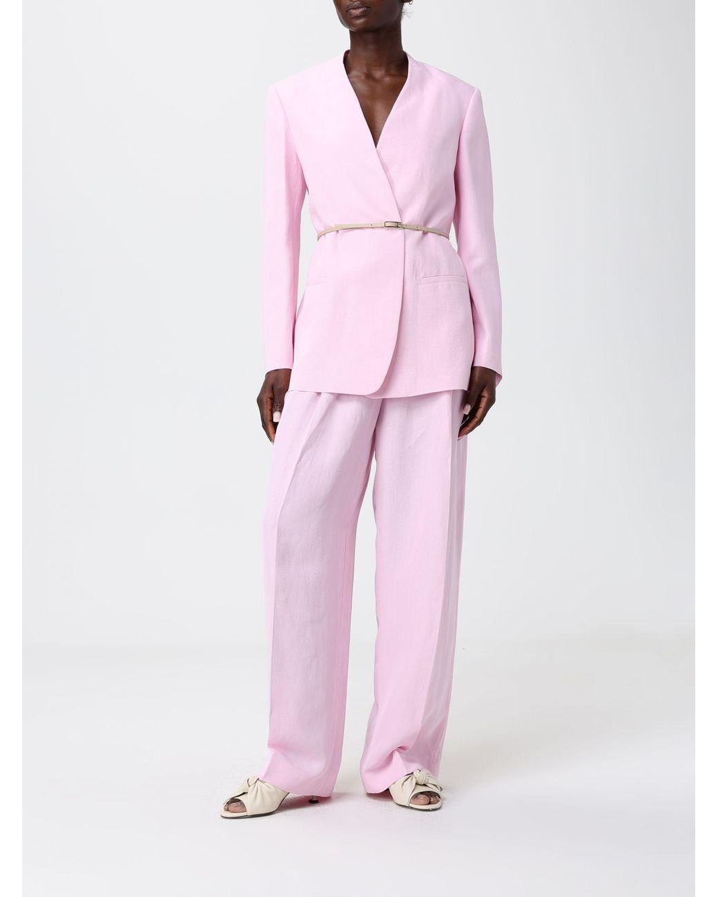 Fabiana Filippi Pink Linen Blend Wide Leg Trousers