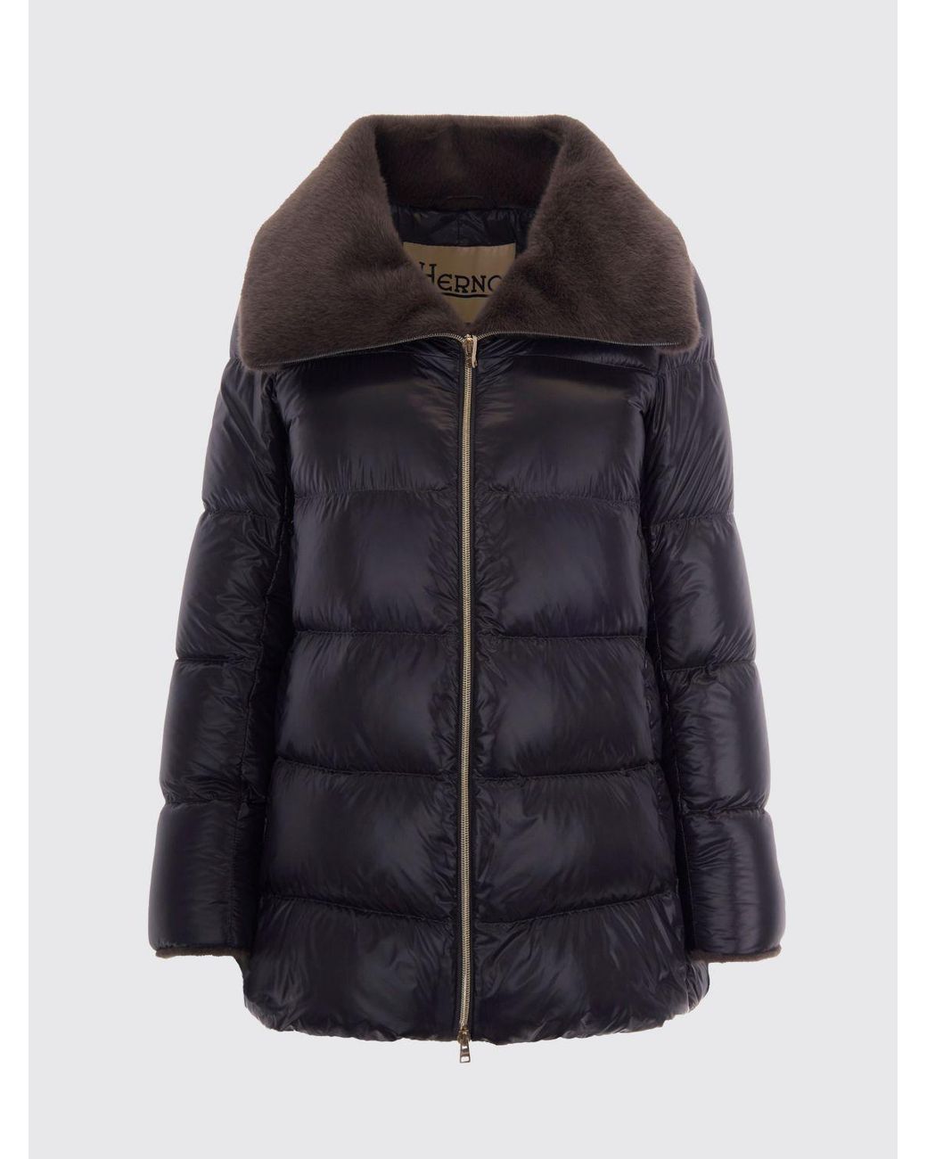 Herno Black Water-Repellent Quilted Nylon Short Down Jacket With Fur Collar