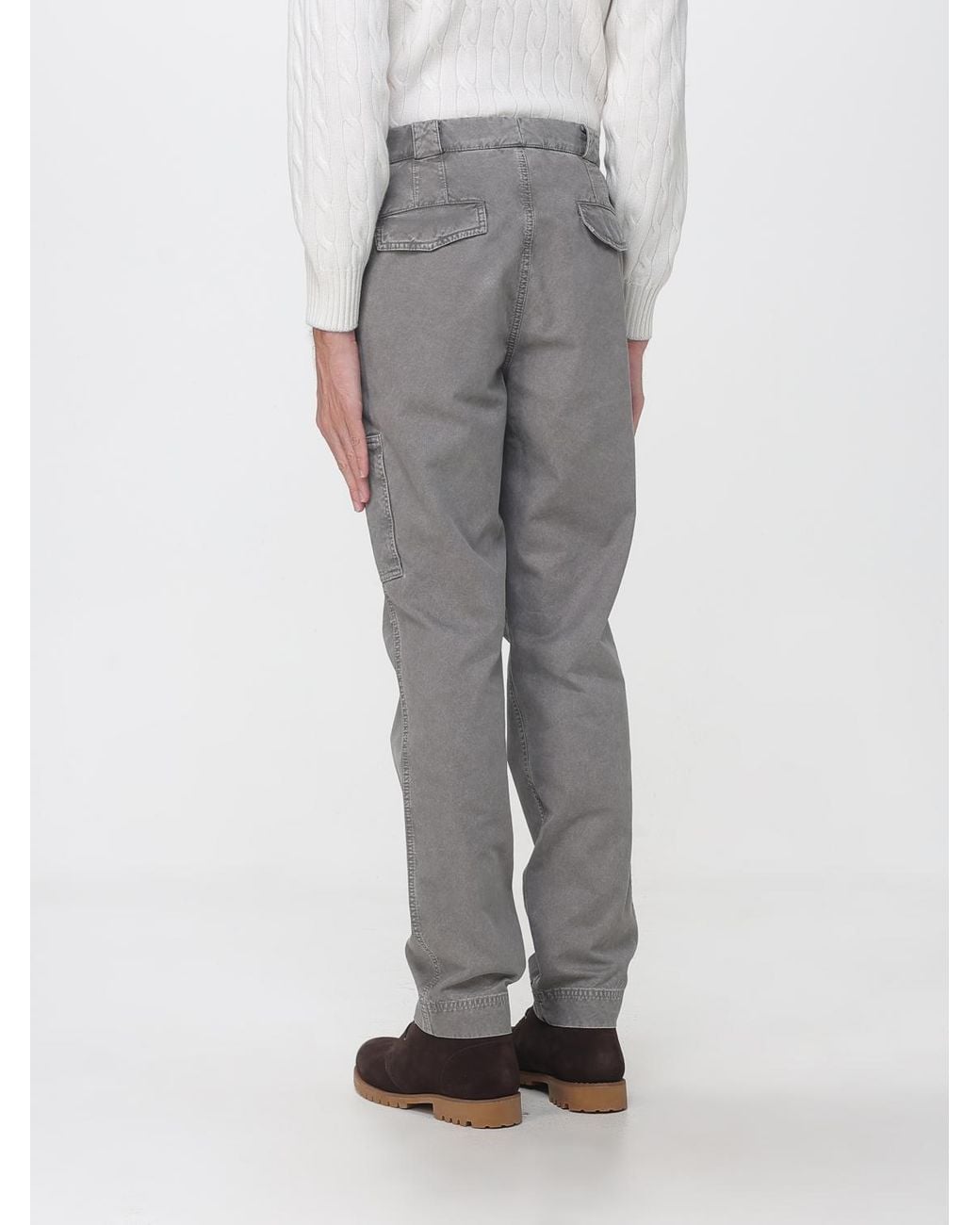 Brunello Cucinelli Gray Slim Fit Cotton Cargo Trousers With Side Pockets for men