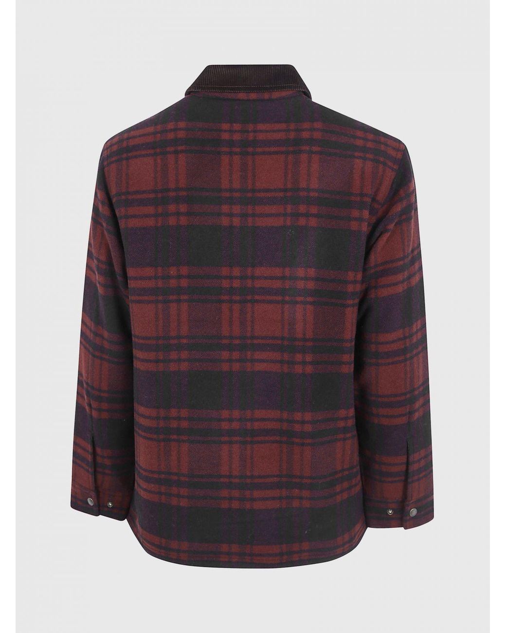 Filson Red Spokane Tartan Wool Shirt Jacket With Contrast Velvet Collar for men