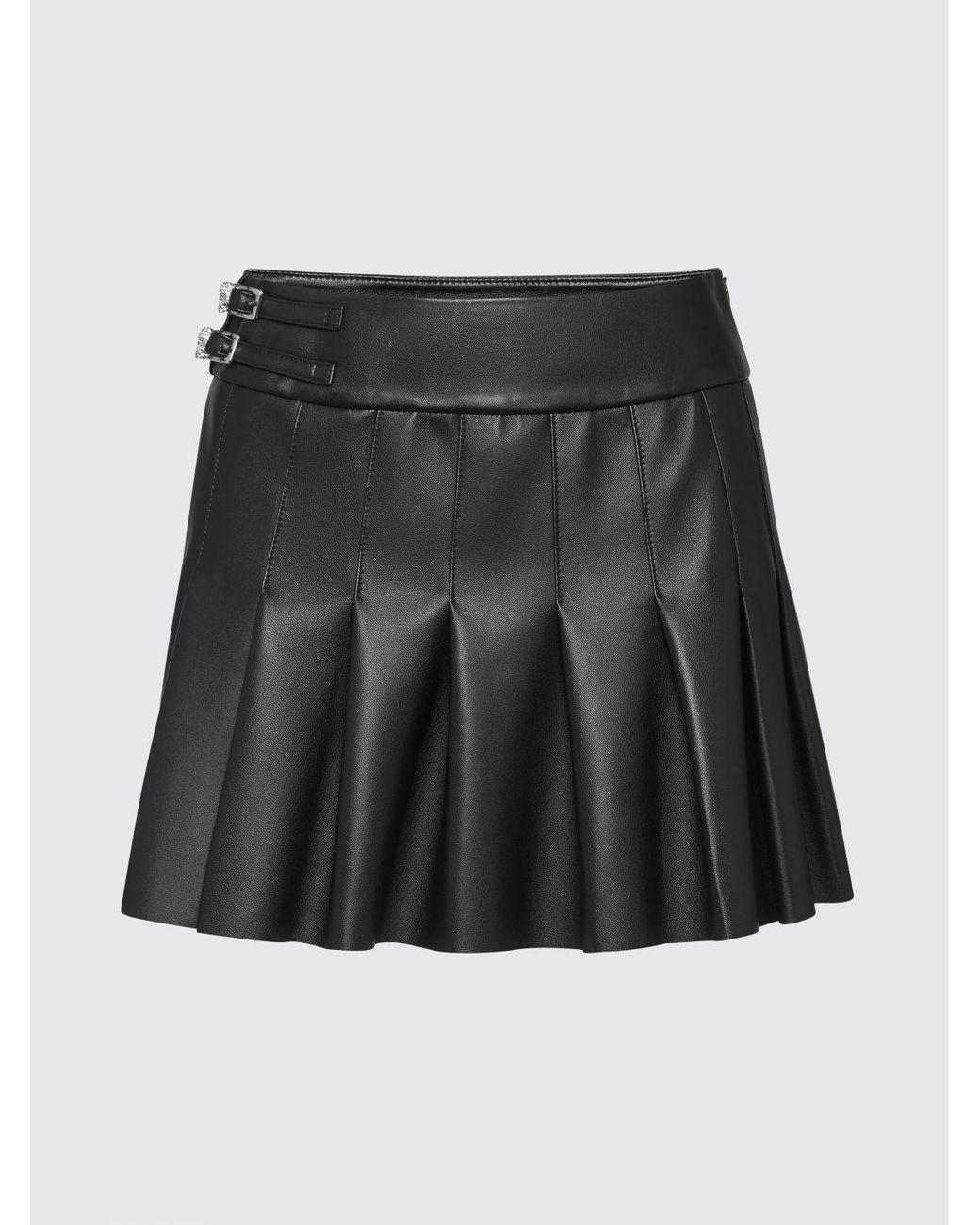 Philipp Plein Black Pleated Nappa Leather Mini Skirt With Side Zip Closure
