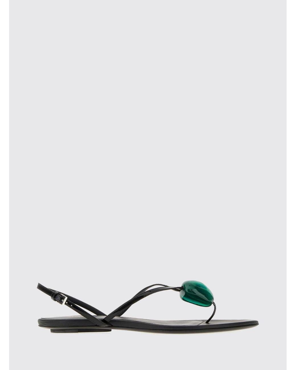 Alaïa Black Leather Thong Sandals With Applied Stones And Low Heel