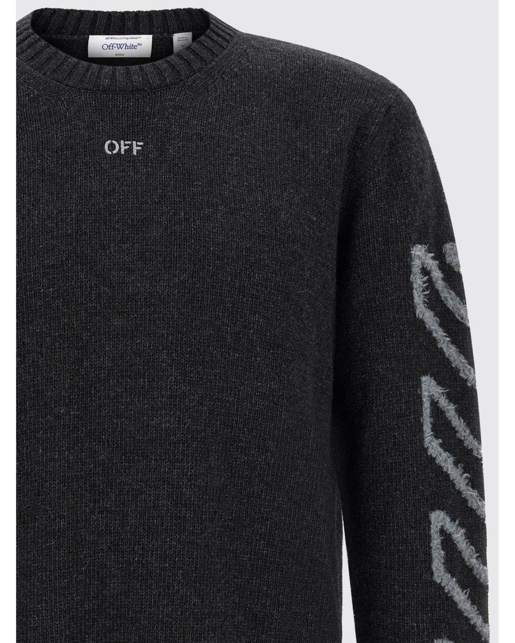 Off-White c/o Virgil Abloh Blue Wool-Blend Crewneck Jumper With Jacquard Arrow Logo for men