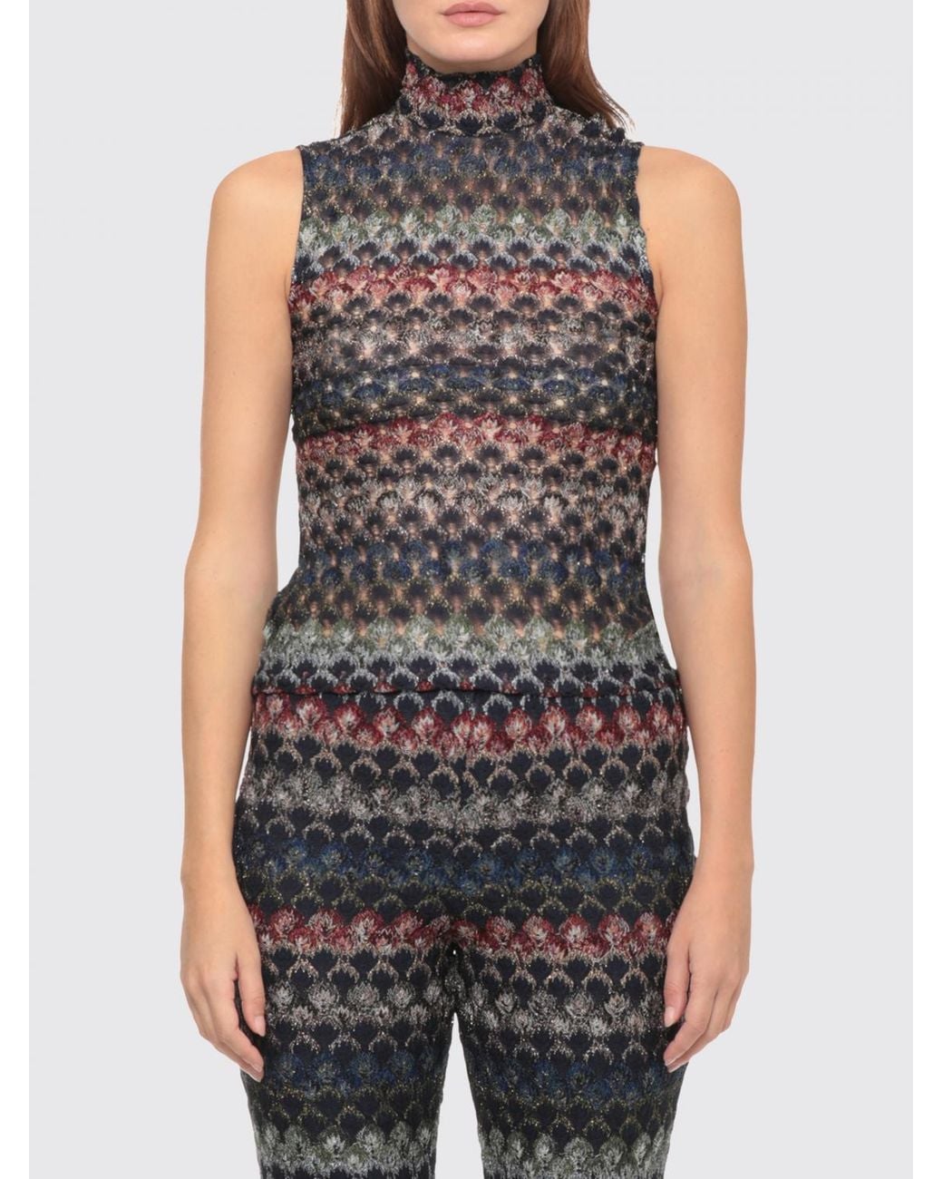 Missoni Blue Zigzag Jersey Turtleneck Top With Open Shoulders