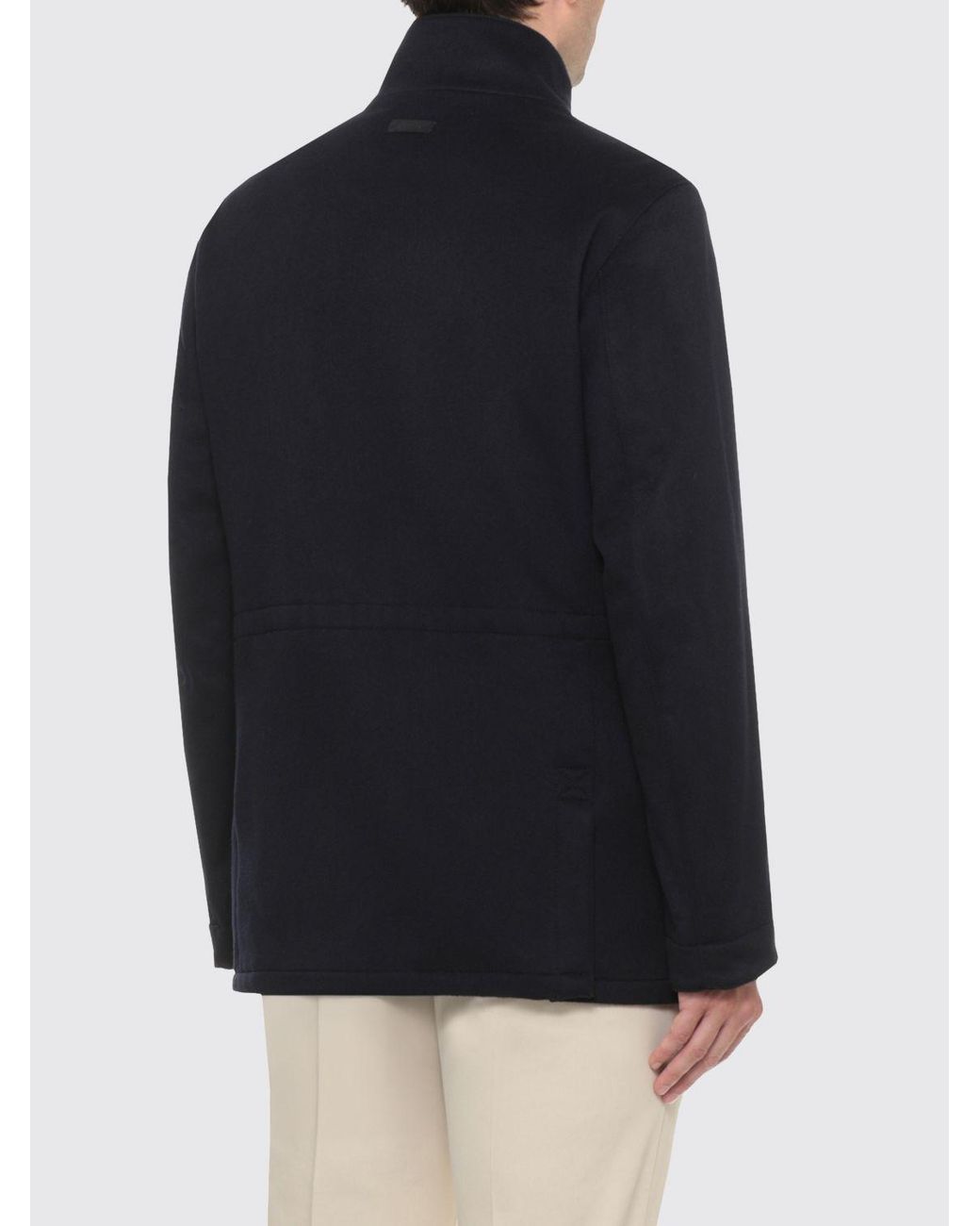 Lardini Black Single-Breasted Short Cashmere Coat With High Collar for men