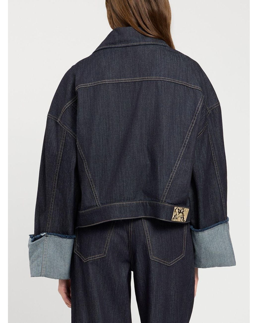 Twinset Blue Cropped Denim Jacket With Classic Collar And Patch Pockets