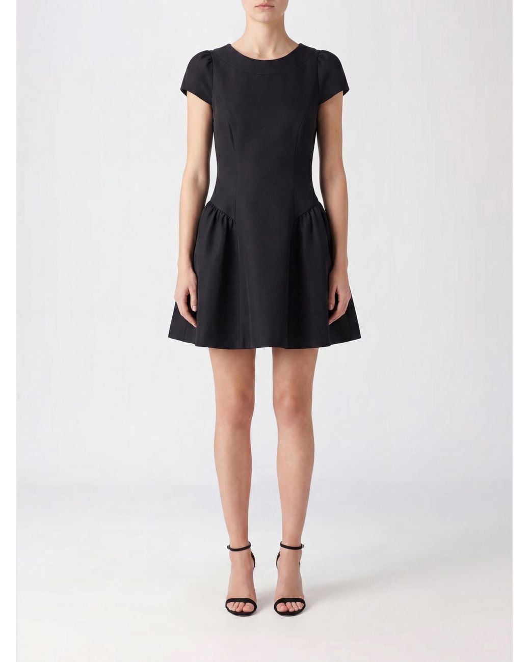 Self-Portrait Black Cady Midi Cocktail Dress With Short Sleeves