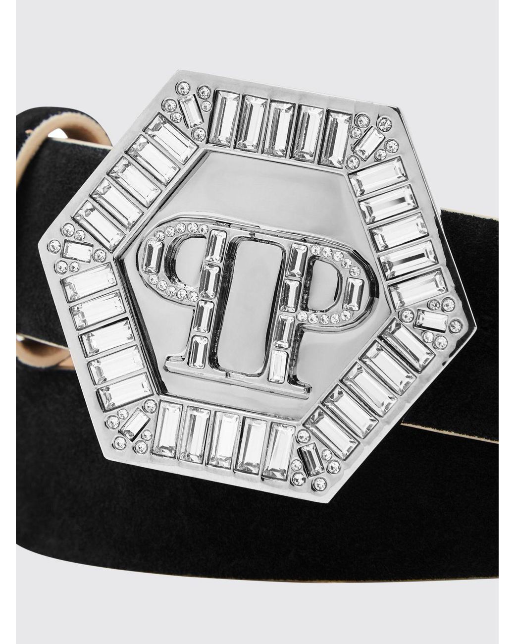 Philipp Plein Black Suede Belt With Jewel Buckle