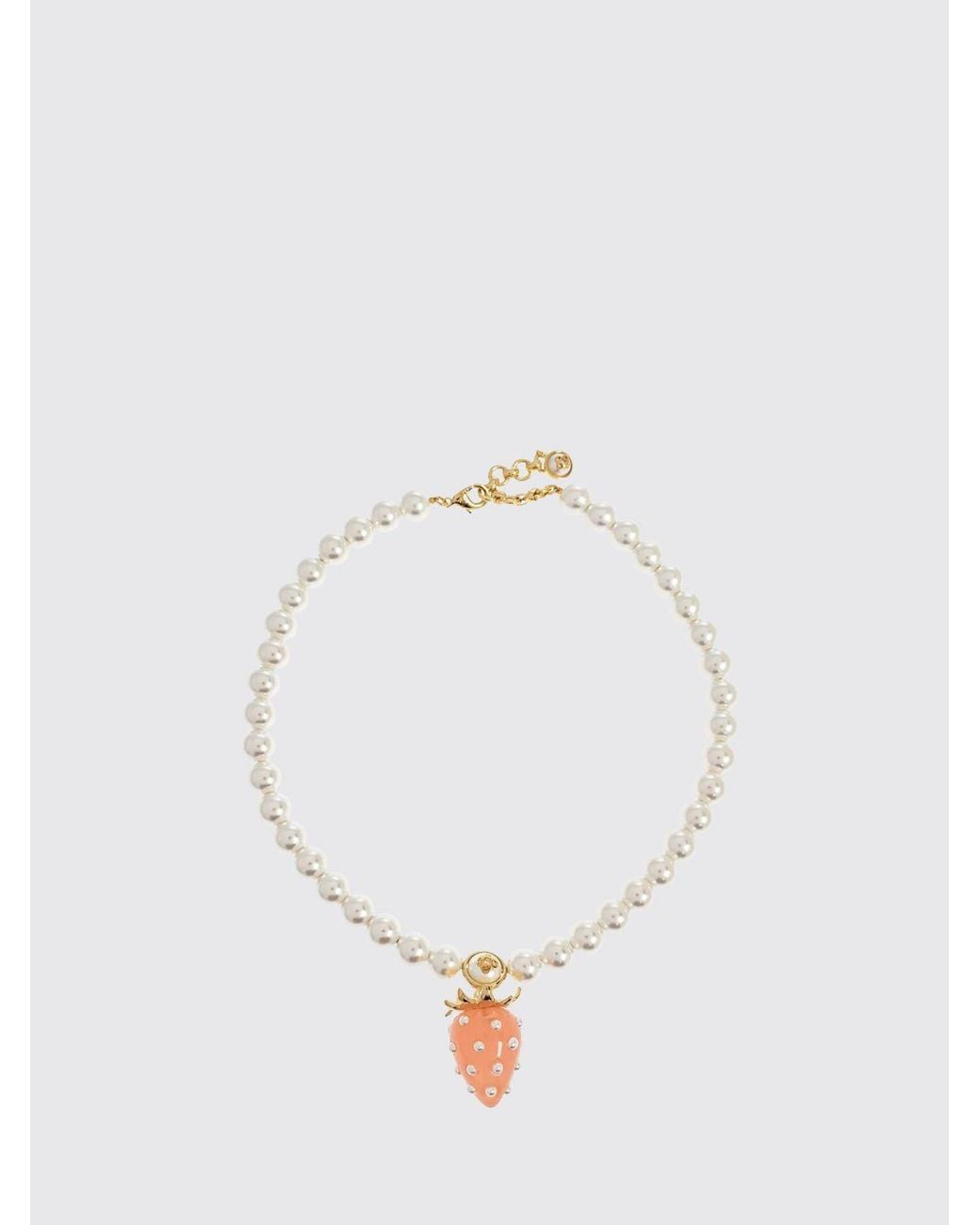 Casablanca White Strawberry Brass Necklace With Synthetic Pearls And Pendant