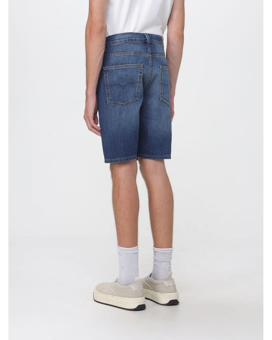 DIESEL Blue 5-Pocket Knee-Length Cotton Denim Jean Shorts for men