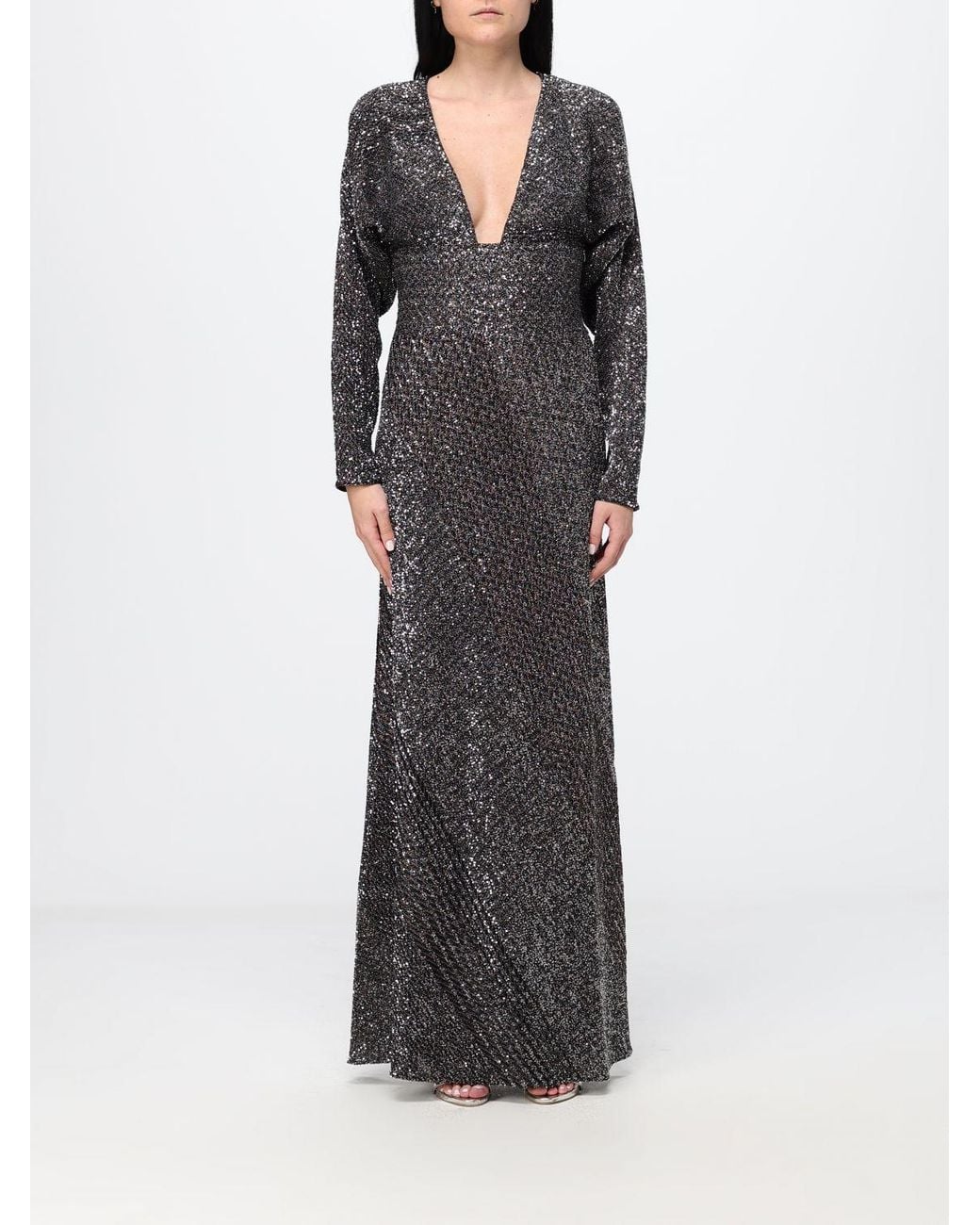 Missoni Black Long-Sleeved Lurex Evening Gown With Sequins And Deep V-Neck