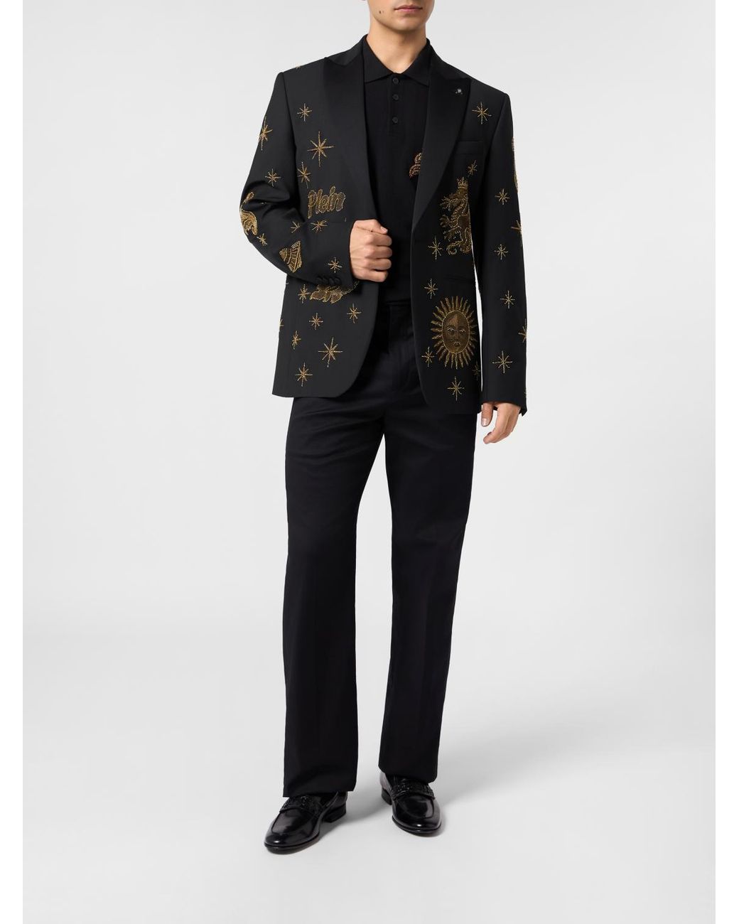 Philipp Plein Black Zodiaco Single-Breasted Wool Blazer With Crystal And Bead Embroidery for men