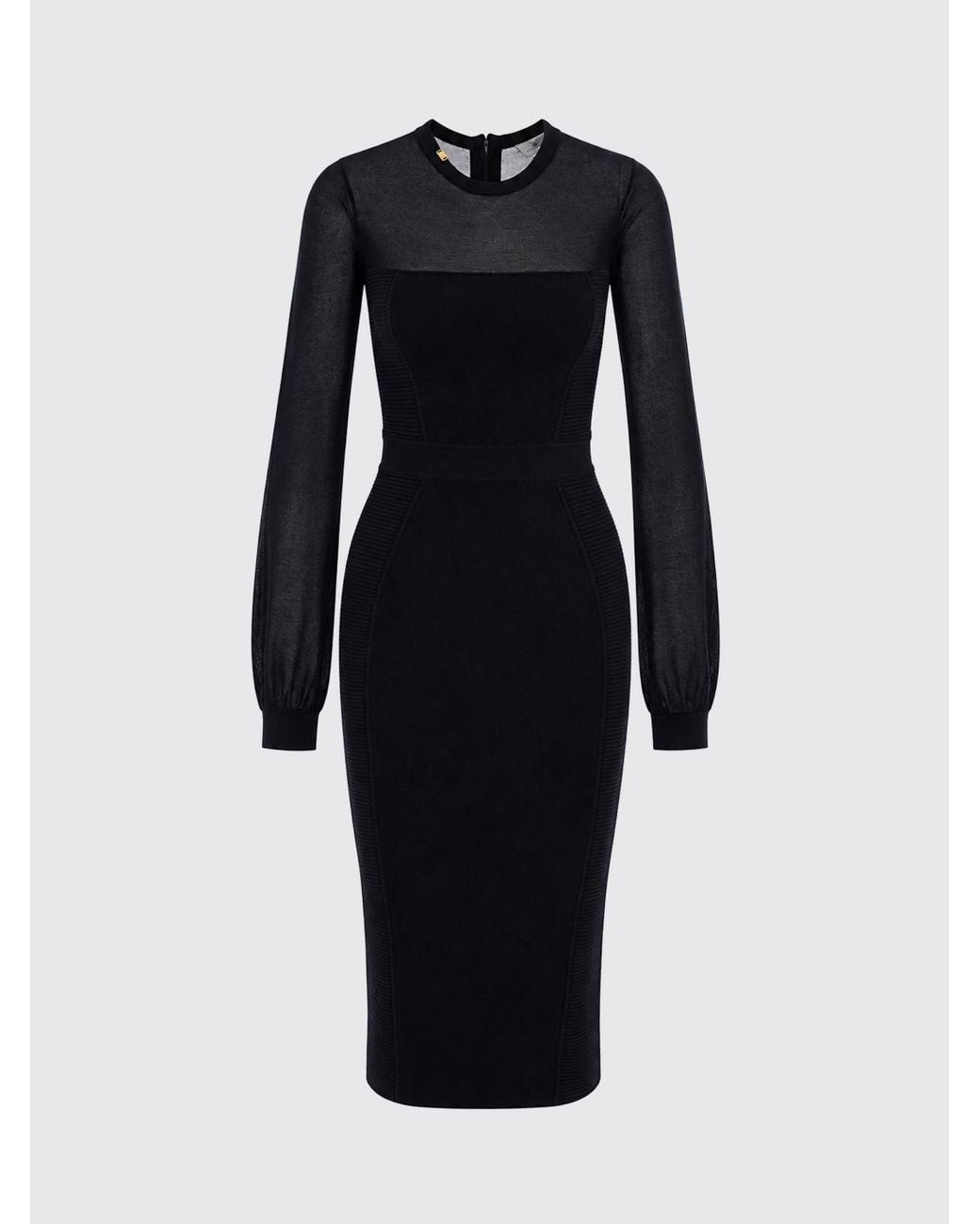 Elisabetta Franchi Blue Viscose Midi Sheath Dress With Puff Sleeves