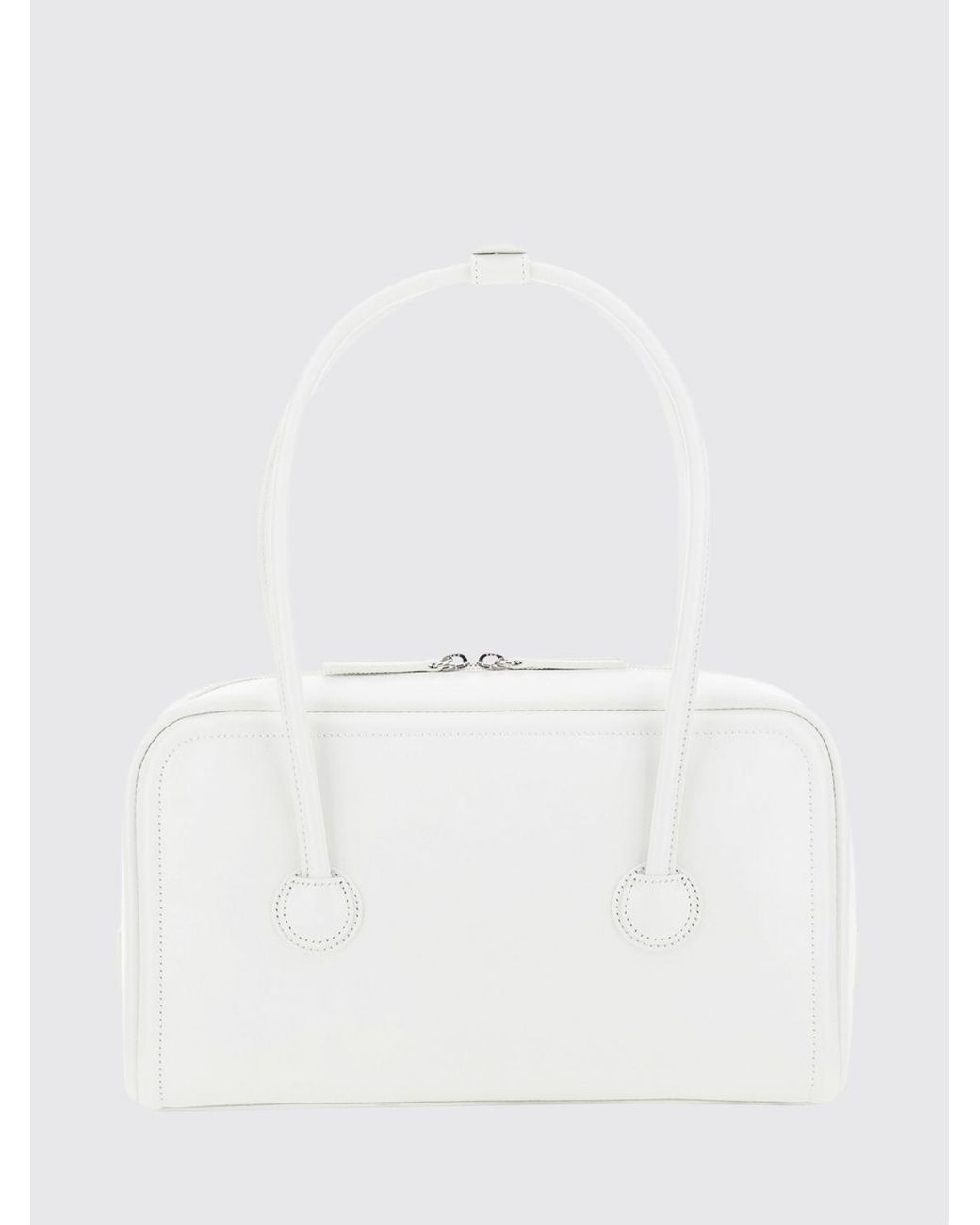 MARGE SHERWOOD White Boston Smooth Leather Shoulder Bag With Double Handle