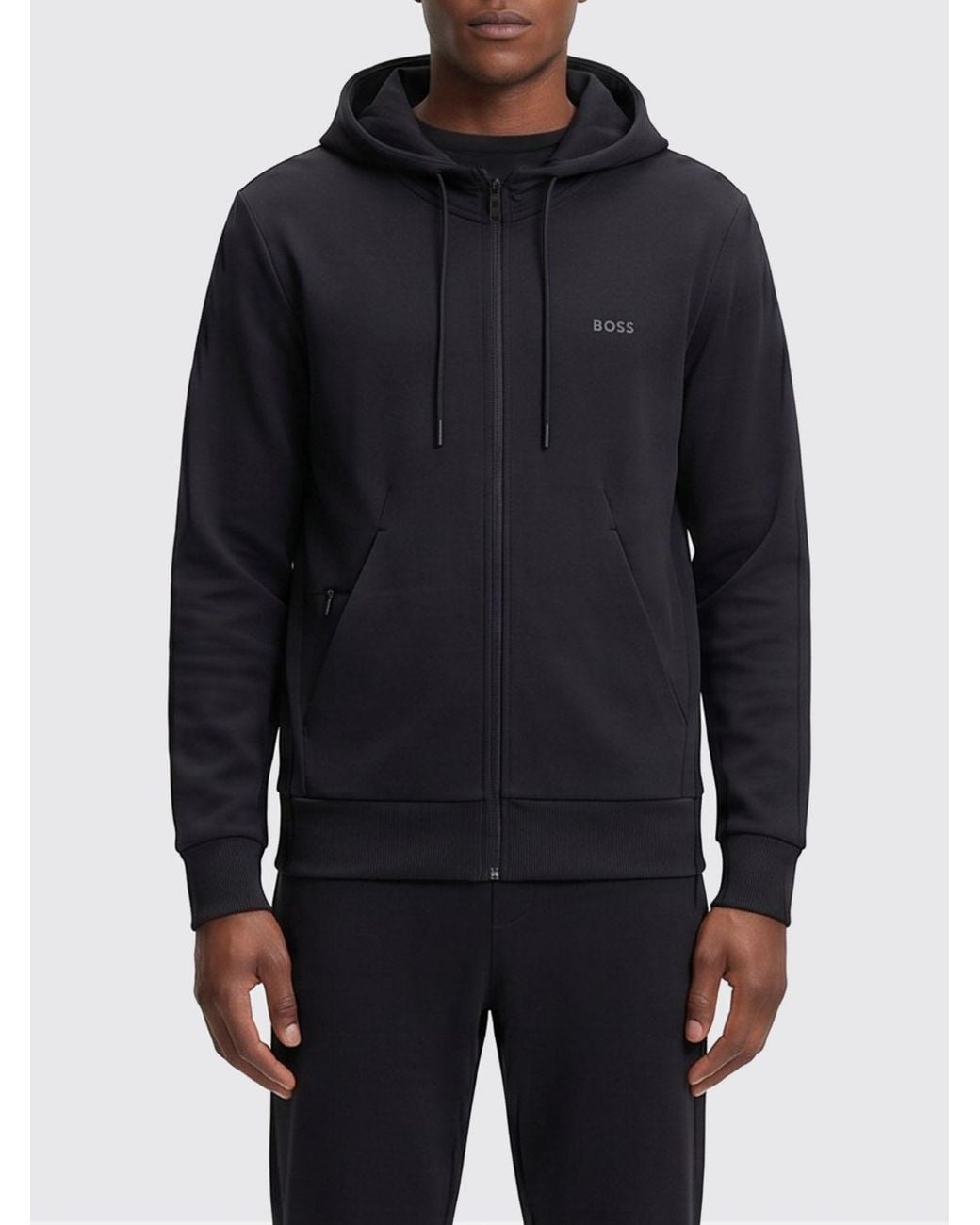 Boss Blue Saggy Cotton Hoodie With Zip And Lettering Logo for men