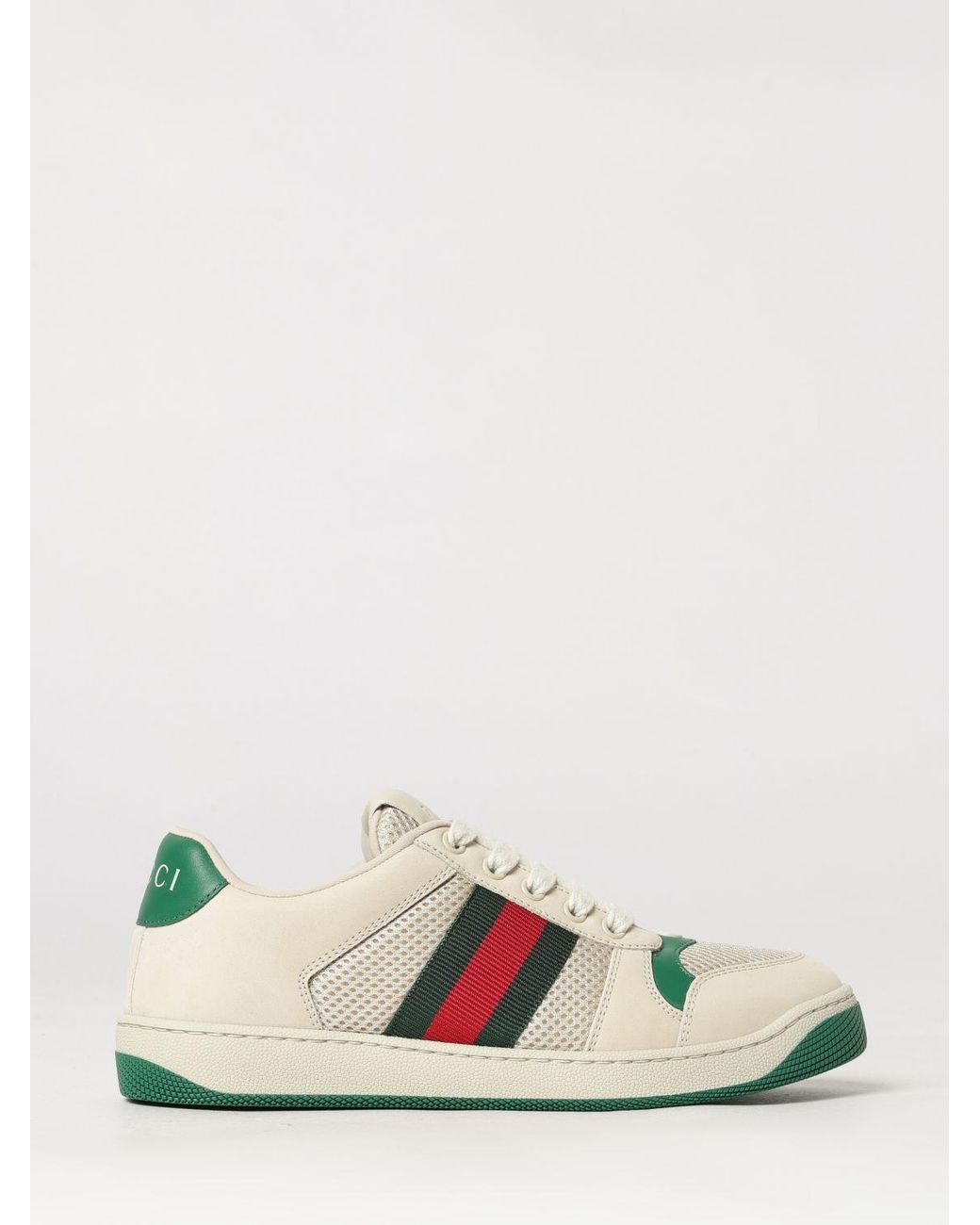 Gucci White Screener Low-Top Leather And Mesh Sneakers With Web Stripe
