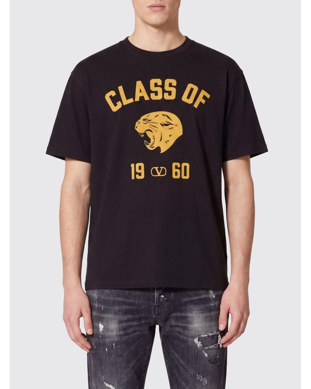 Valentino Garavani Black Crewneck Cotton T-Shirt With Vlogo Signature Print for men