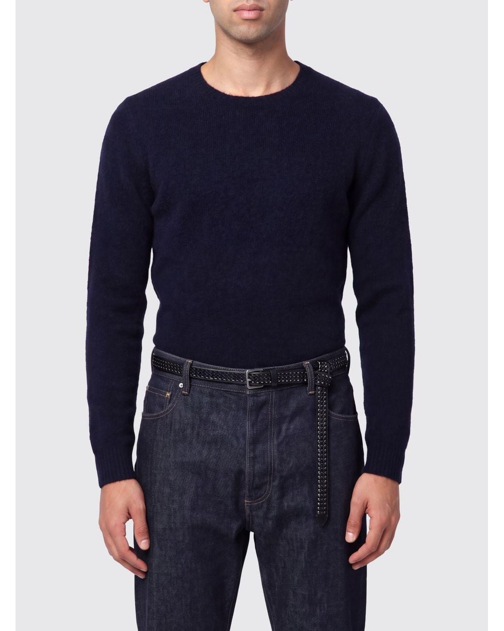 Drumohr Blue Crew-Neck Lambswool Jumper With Ribbed Trim for men