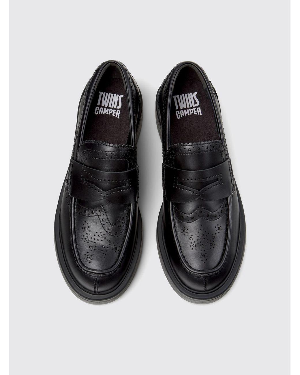 Camper White Twins Leather Loafers With Brogue Detail